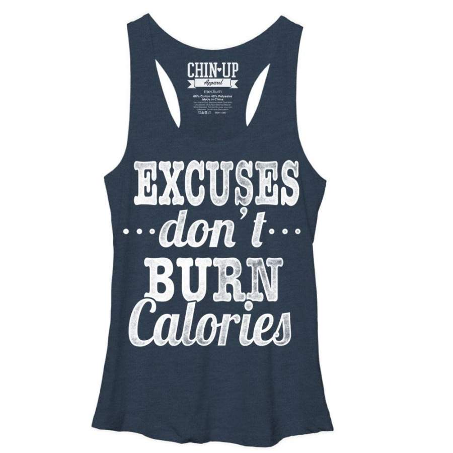 CHIN UP Women’s Burn Calories  Racerback Tank Navy Heather