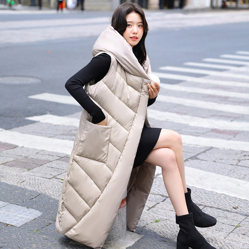 #0456 Winter Asymmetrical Vest Coat Women Warm Thick Vest Waistcoat Female Hooded Vest Sleeveless Jacket Black Blue White Khaki alx