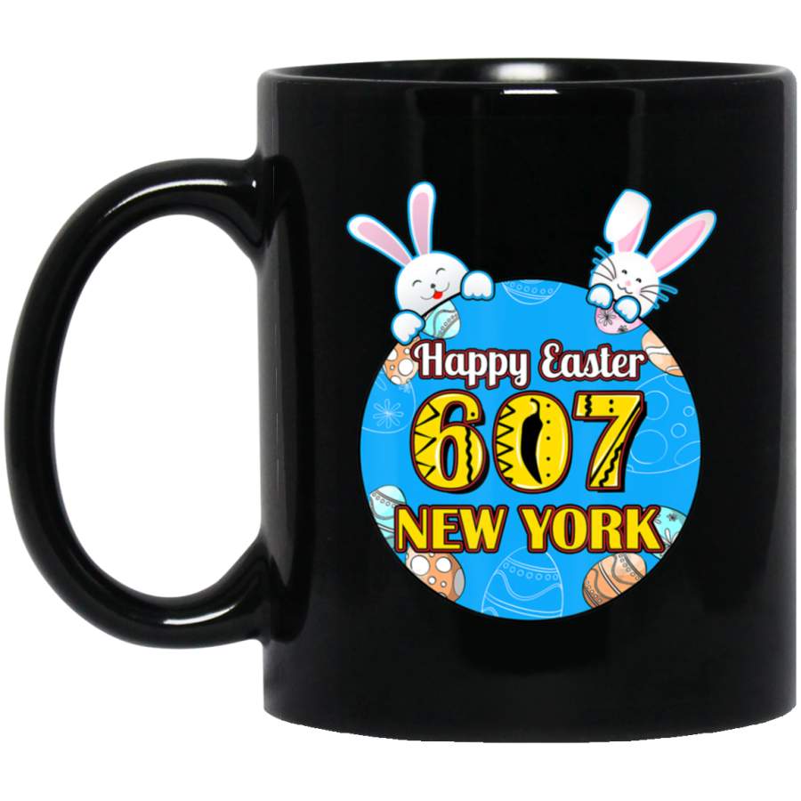 New York Area Code 607 Happy Easter Day NYC 5 colors 11oz 15oz Black Mug Happy Easter Day Funny Colors Eggs Bunny Ears Peeps Cute