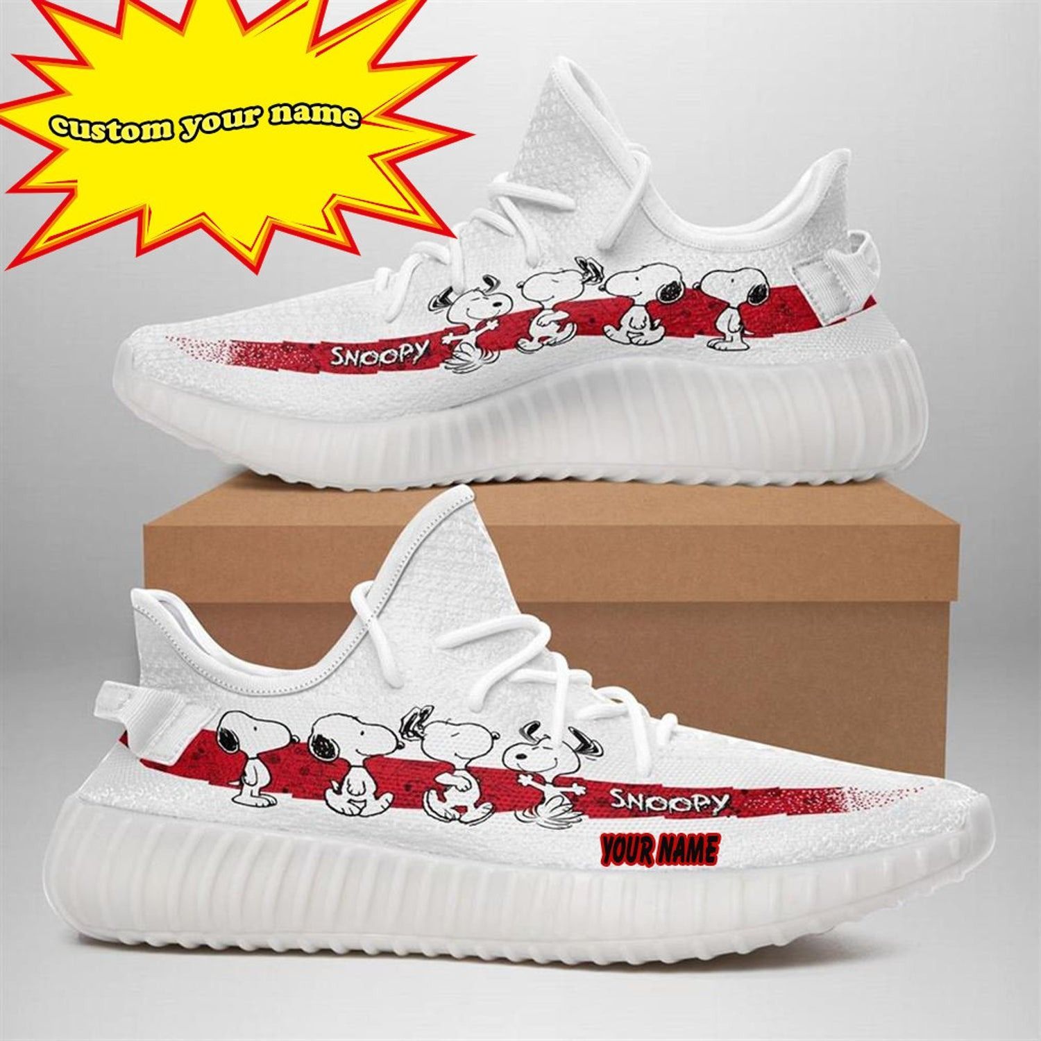 Snoopy White Yeezy Boost 350 Shoes Birthday Gift Idea For Him Son Boyfriend Father’S Day Personalized Shoes Yeezy Sneakers