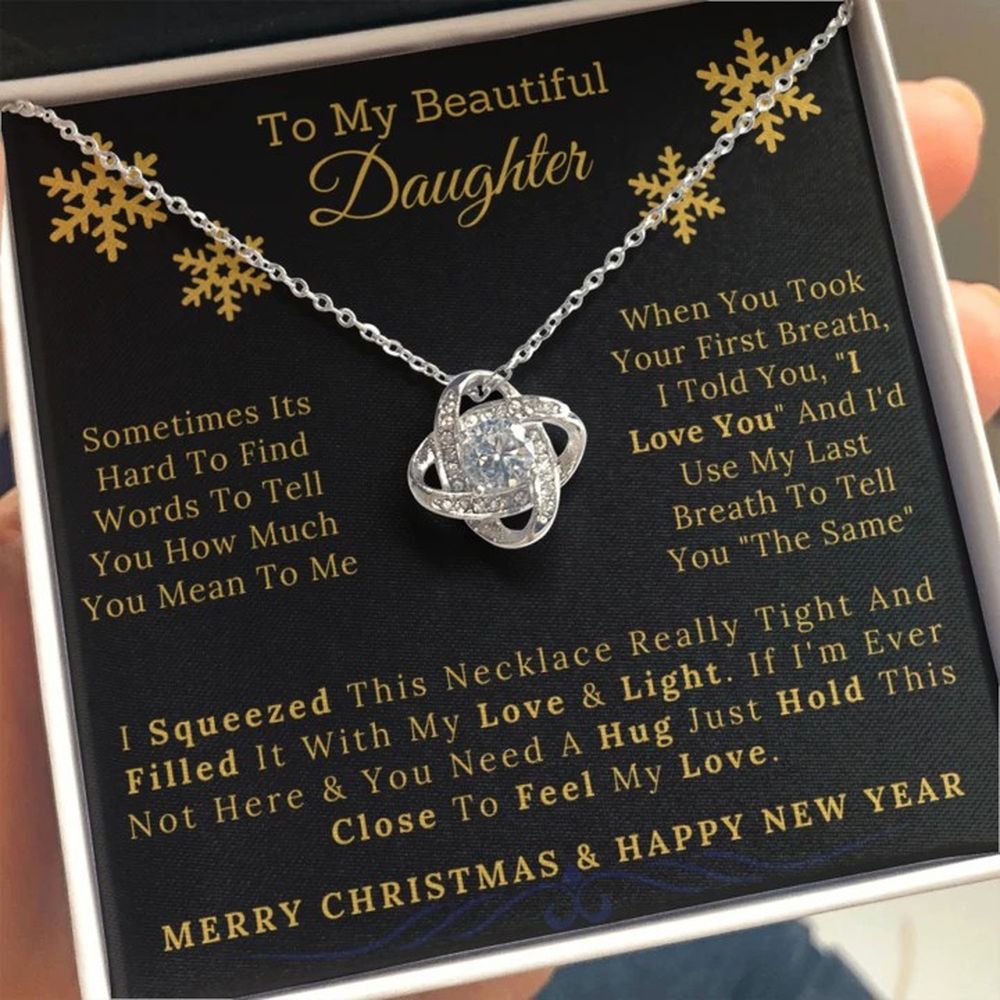 To My Beautiful Daughter Love And Light Merry Christmas Happy New Year Love Knot Necklace – Lx338A