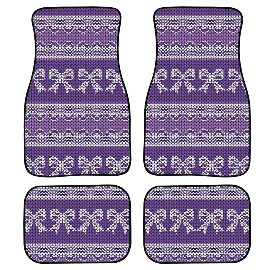 Purple Ribbon Knitted Pattern Print Front And Back Car Floor Mats, Front Car Mat