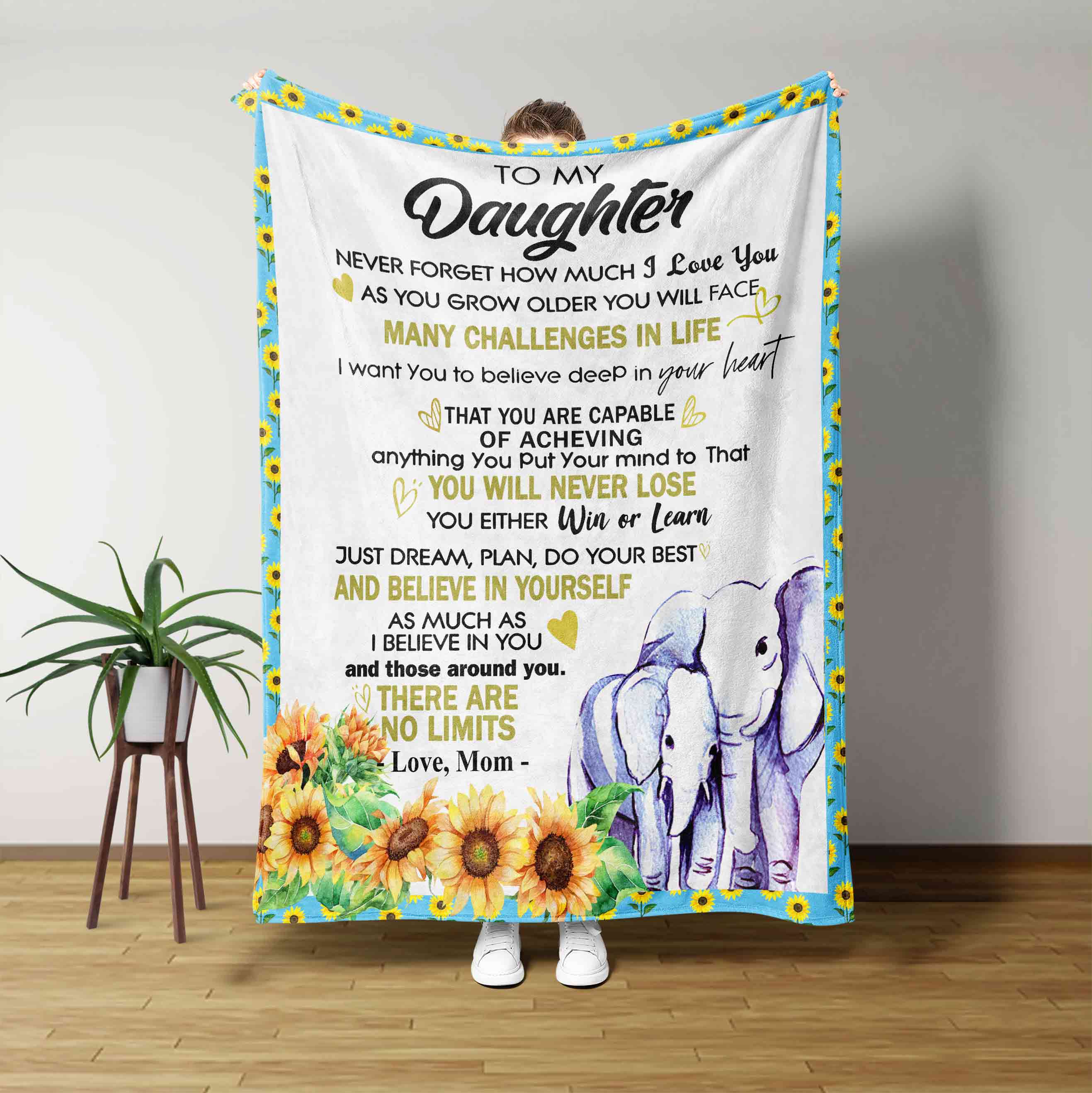 To My Baby Blanket, Elephant Blanket, Sunflower Blanket, Custom Name Blanket, Family Blanket, Blanket For Gift