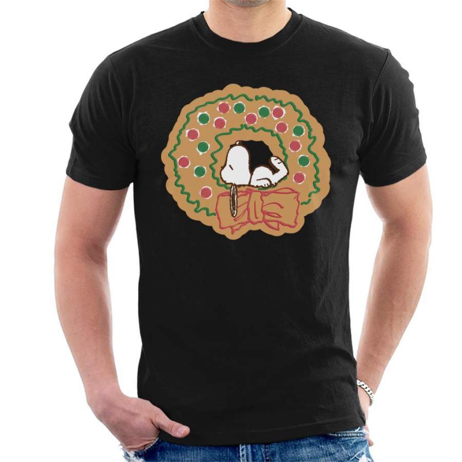 Peanuts Snoopy Gingerbread Christmas Wreath Men’s T-shirt