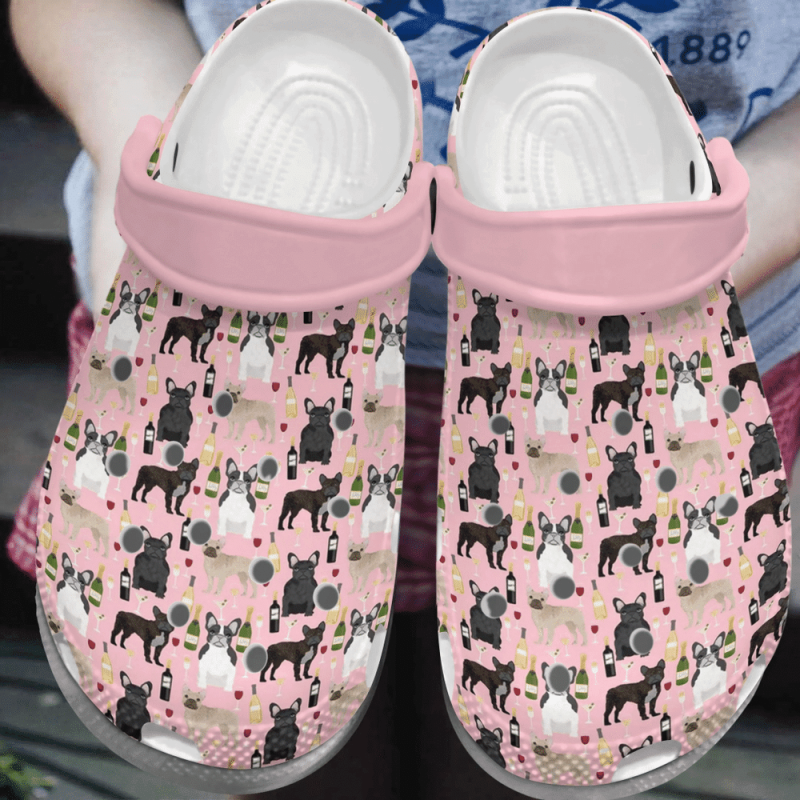 French Bulldog And Wine Drunk Frenchies Gift For Lover Rubber clog Shoes Comfy Footwear