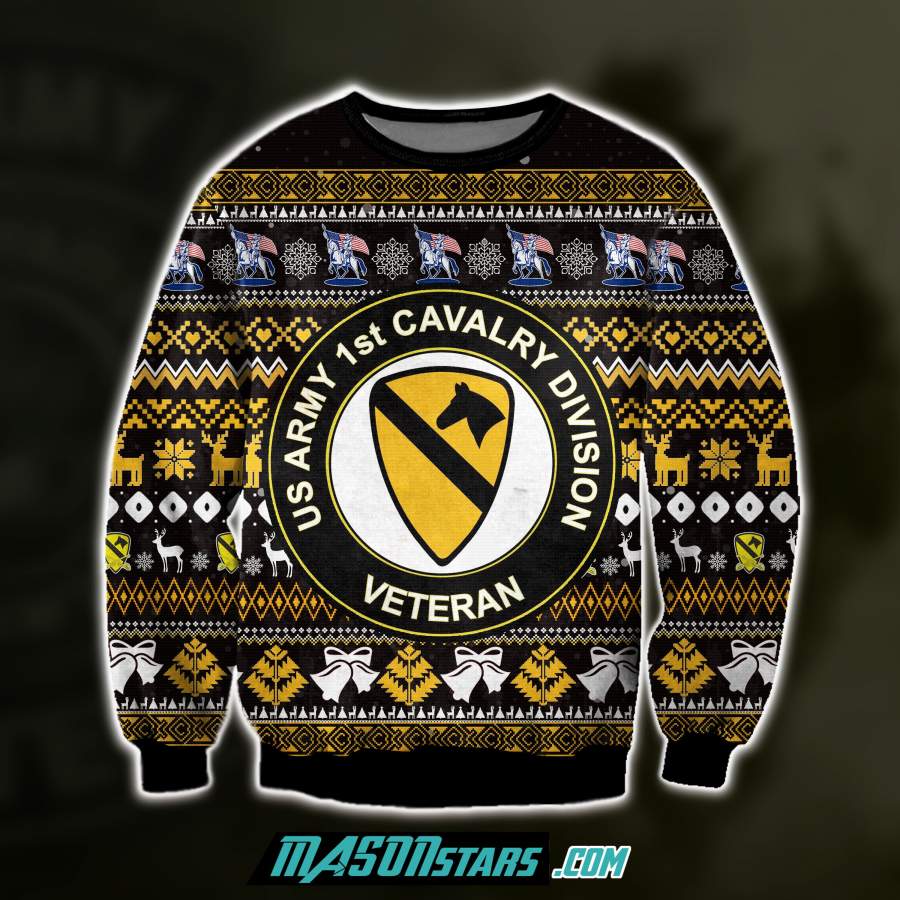 3D ALL OVER PRINT 1ST CARVALRY DIVISION VETERAN UGLY CHRISTMAS SWEATER