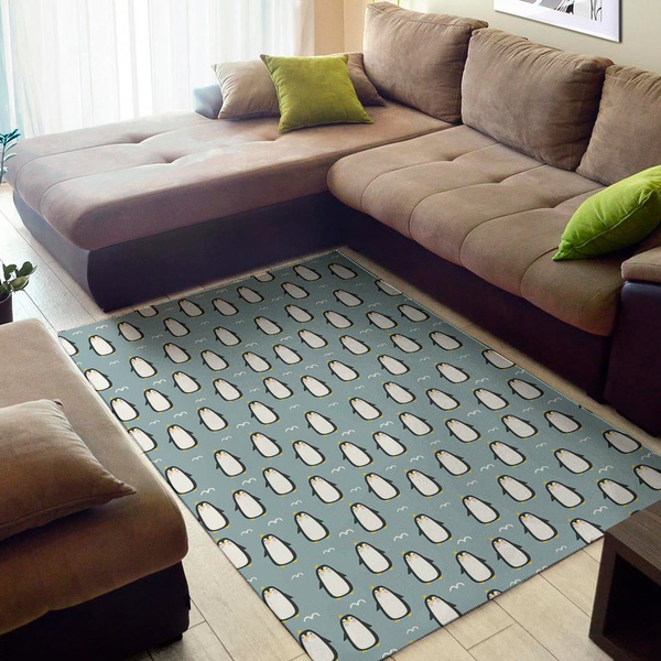 Cartoon Emperor Penguin Pattern Print Area Rug