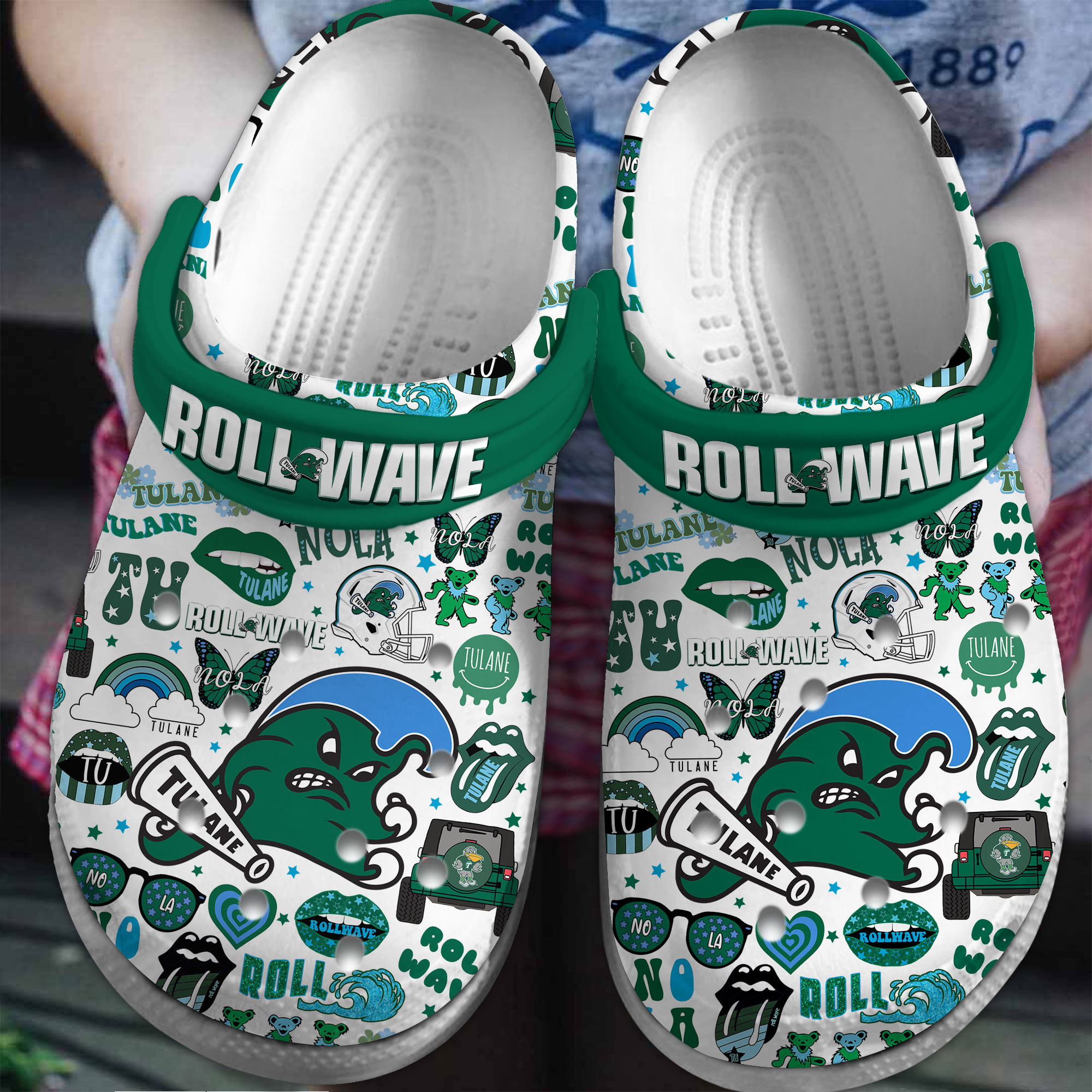 Tulane Green Wave NCAA Sport Crocs Crocband Clogs Shoes Comfortable For Men Women and Kids