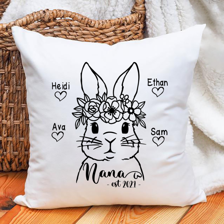 Personalized Nana Est Bunny Flower Easter Indoor Pillow