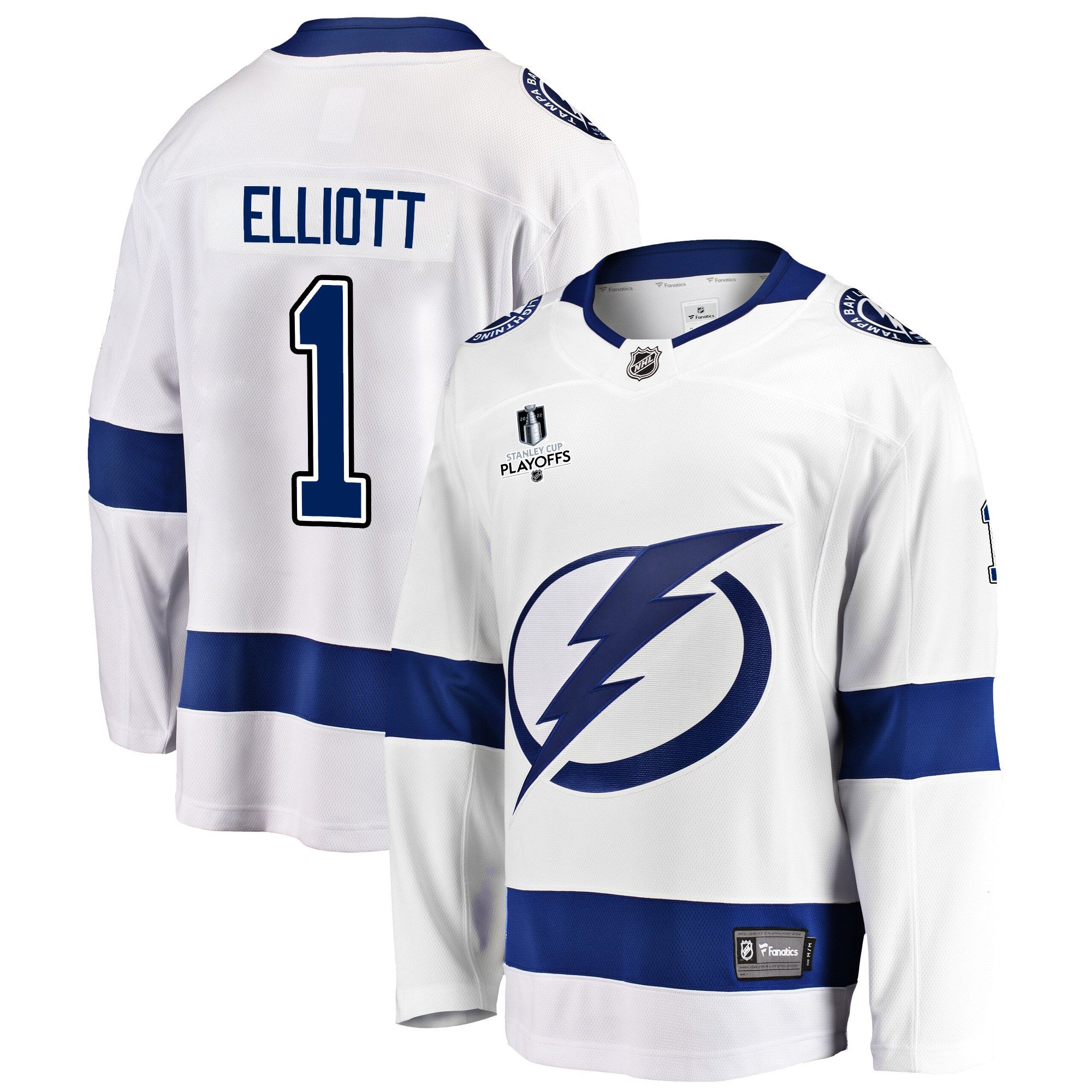 Tampa Bay Lightning Brian Elliott 1 Away 2022 Stanley Cup Playoffs Breakaway Men Jersey – White