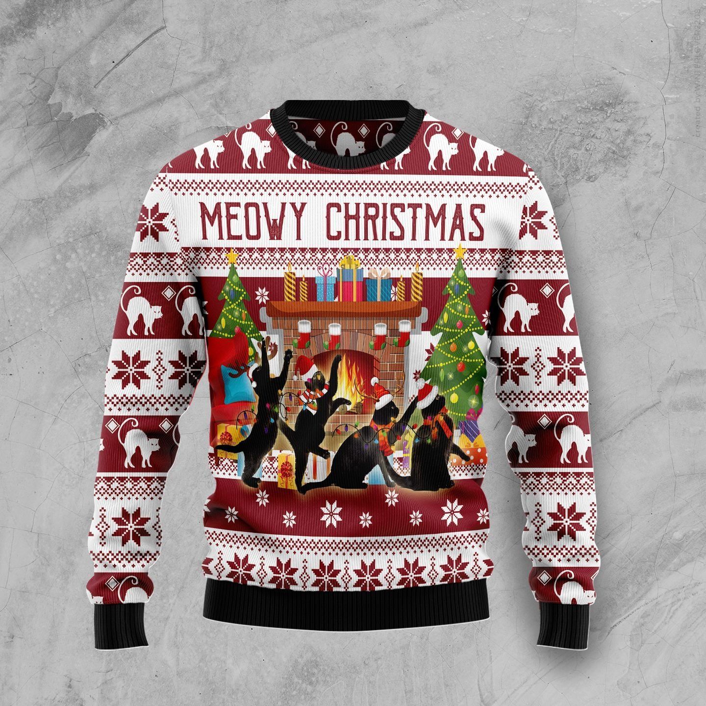 Black Cat Christmas Dancing Ugly Christmas Sweater For Men & Women Adult