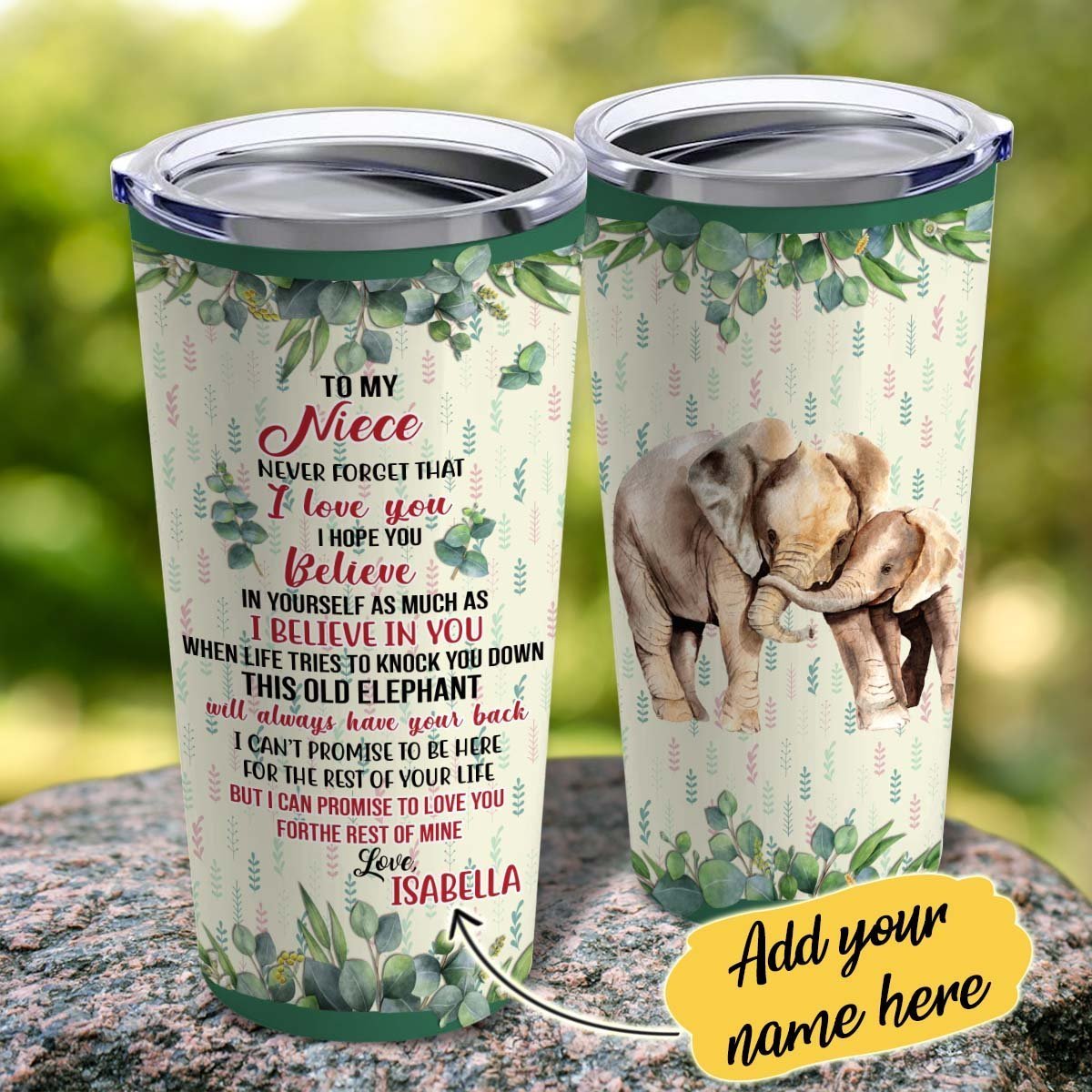 Personalized Custom Aunt Auntie Uncle Name To My Niece Elephant Stainless Steel Insulated Tumbler