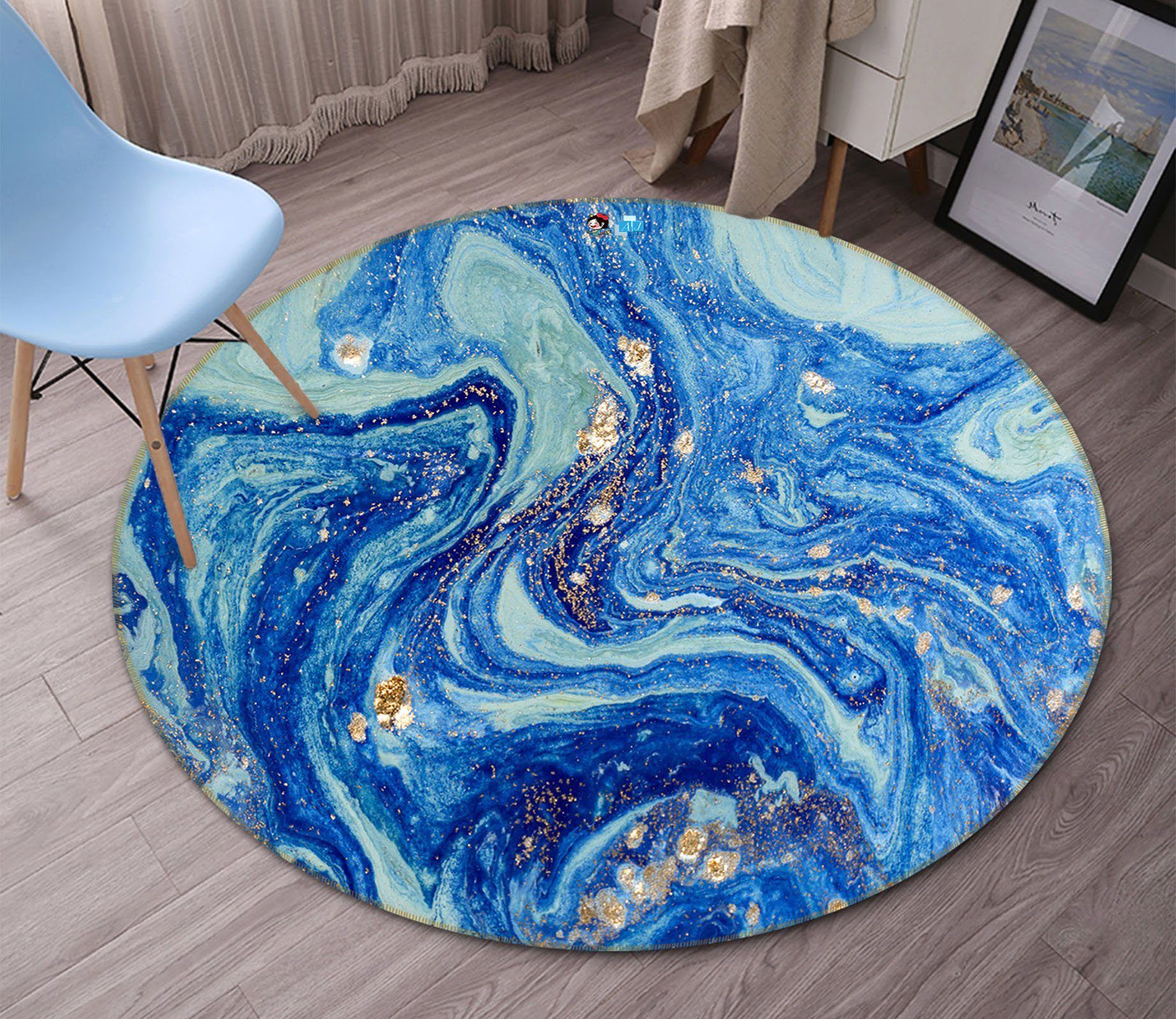 3d Blue Wave Flowing 136 Round Rug Home Decor