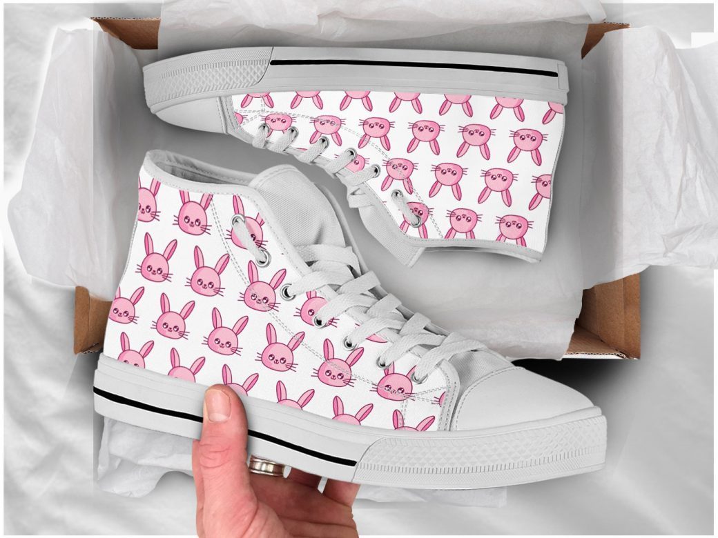 Pink Rabbit High Top Personalized Shoes Custom Name, Text For Women, Men