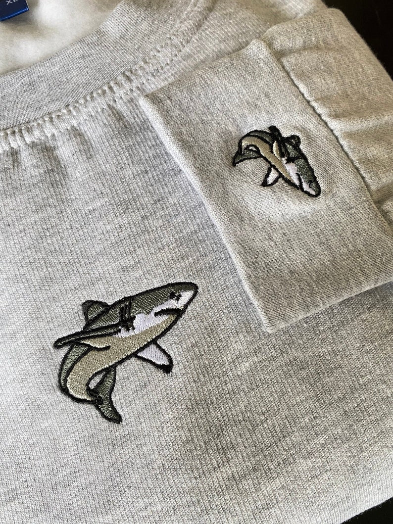 Shark Embroidered Sweatshirt 2D Crewneck Sweatshirt All Over Print Sweatshirt For Women Sweatshirt For Men Sws3136