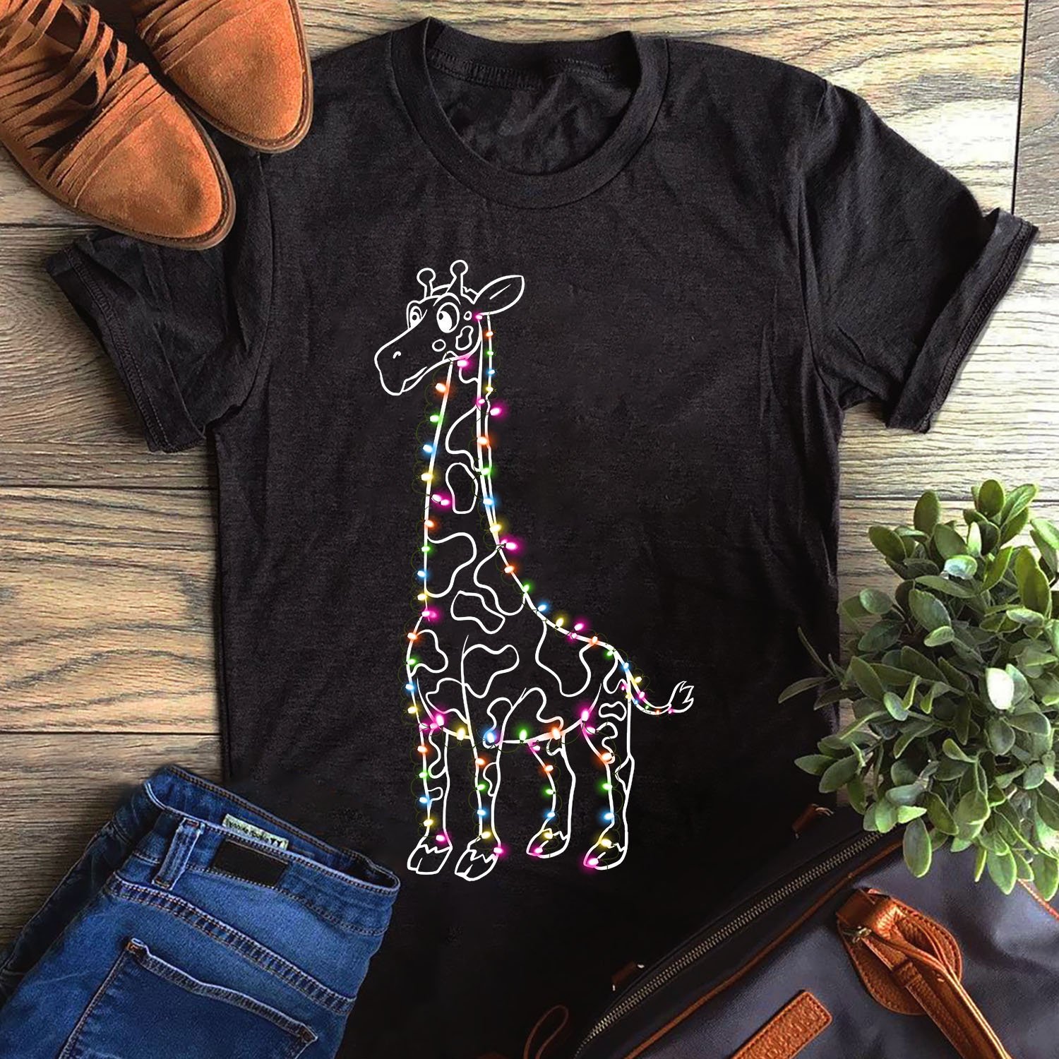 Funny Giraffe Christmas Light Unisex T-Shirt Hoodie Sweatshirt Plus Size S-5Xl