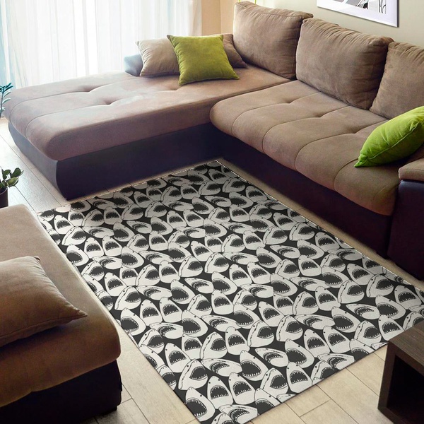 White And Grey Shark Pattern Print Area Rug