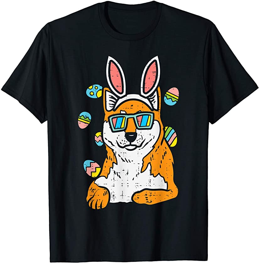 Shiba Inu Bunny Glasses Eggs Funny Easter Akita Japanese Dog T-Shirt