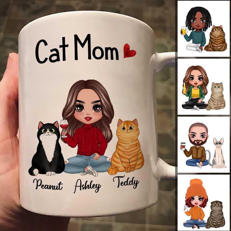 Doll Cat Mom Cat Dad Sitting Personalized Mug