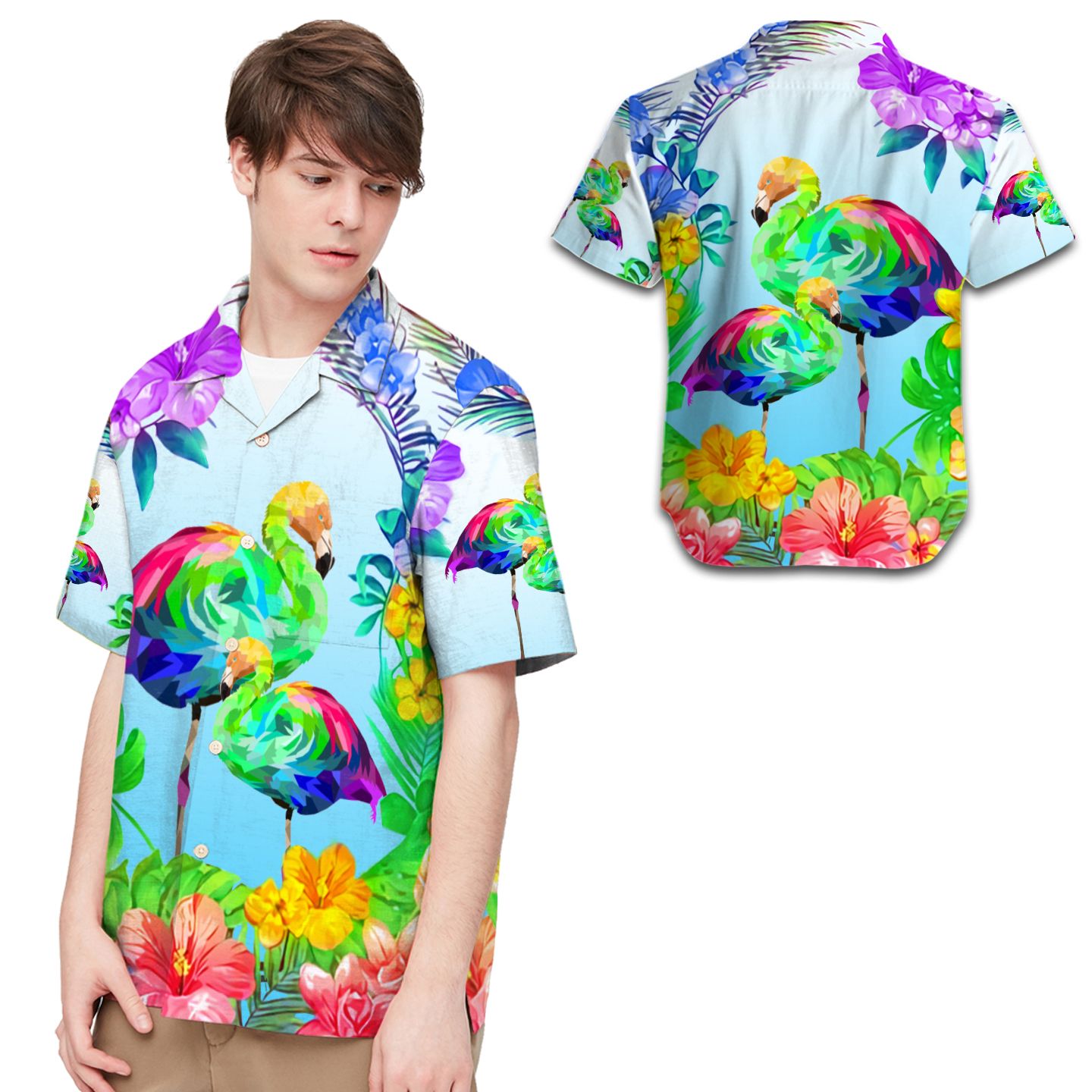 Lgbt Flamingo Tropical Floral Men Hawaii Shirt Ha78508