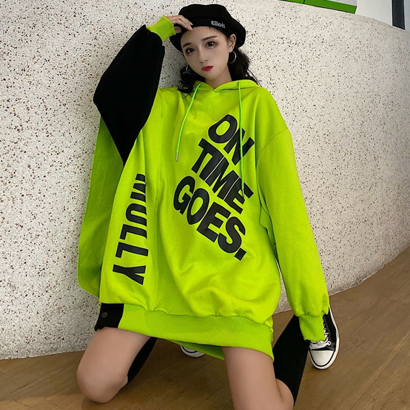 Bat sleeve hoodie female Korean spring and autumn loose streetwear y2k style color tops round neck pullover Spring fashion top alx