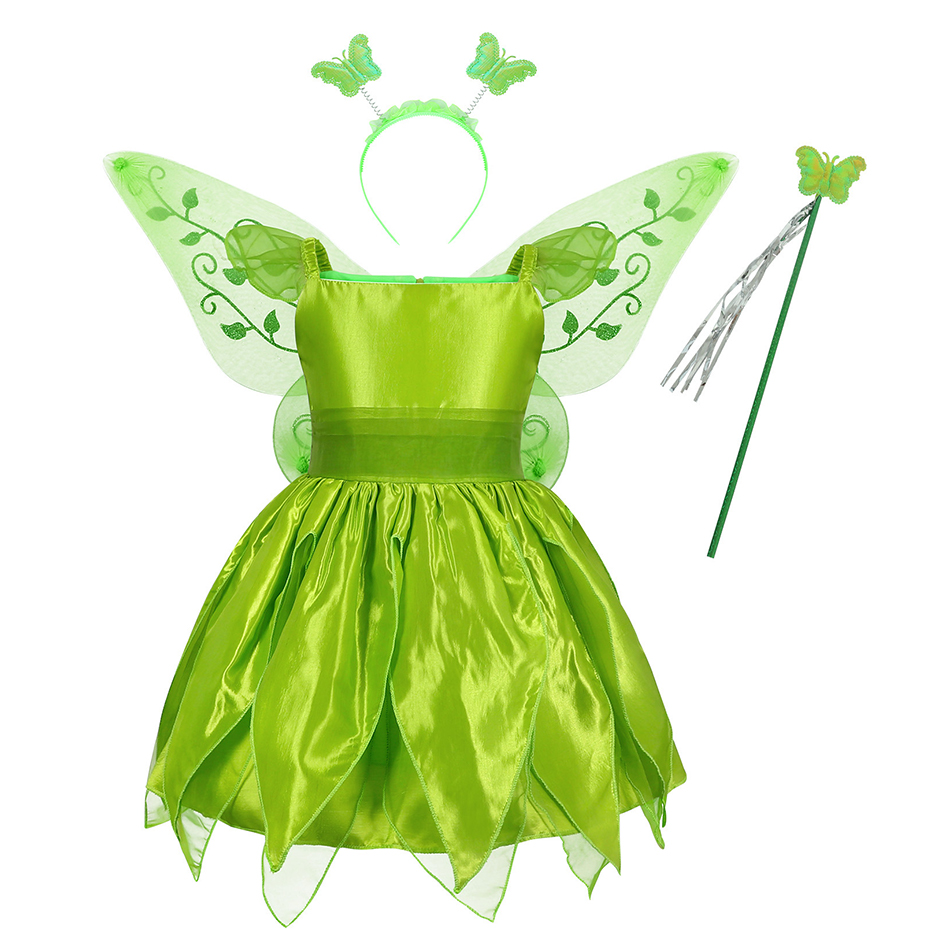 2022 Girl Flower Fairy Tinker Bell Dress Up Kids Princess Tinkerbell Cosplay Costume With Wings Halloween Clothes Party Dress alx