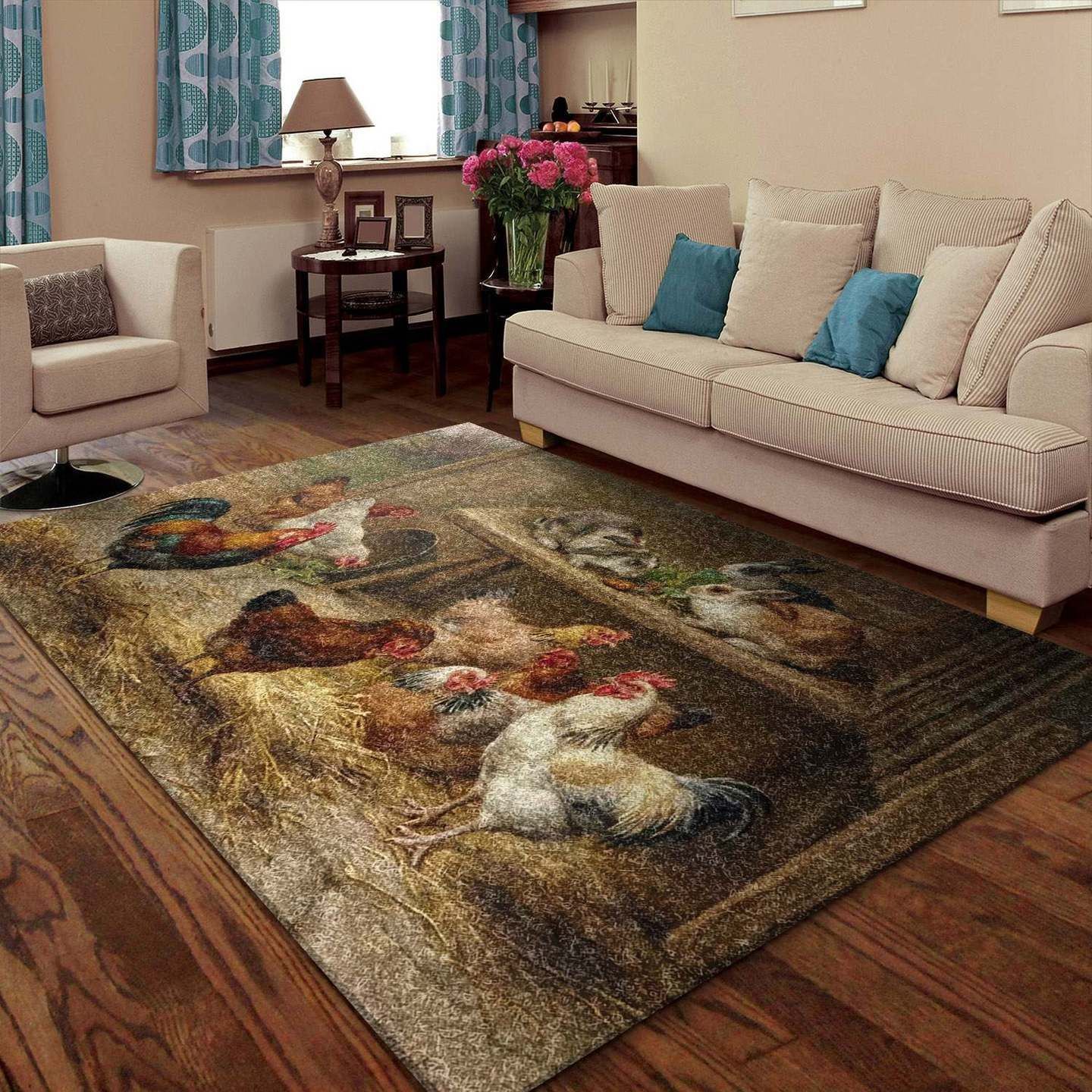 Rustic Rooster And Rabbit PR Rug CAMLIRN