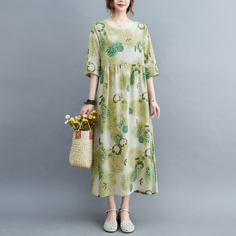 2022 New Arrival Print Floral Prairie Chic Vintage Summer Dress Thin Soft Cotton Linen Loose Women Casual Dress Lady Work Dress alx