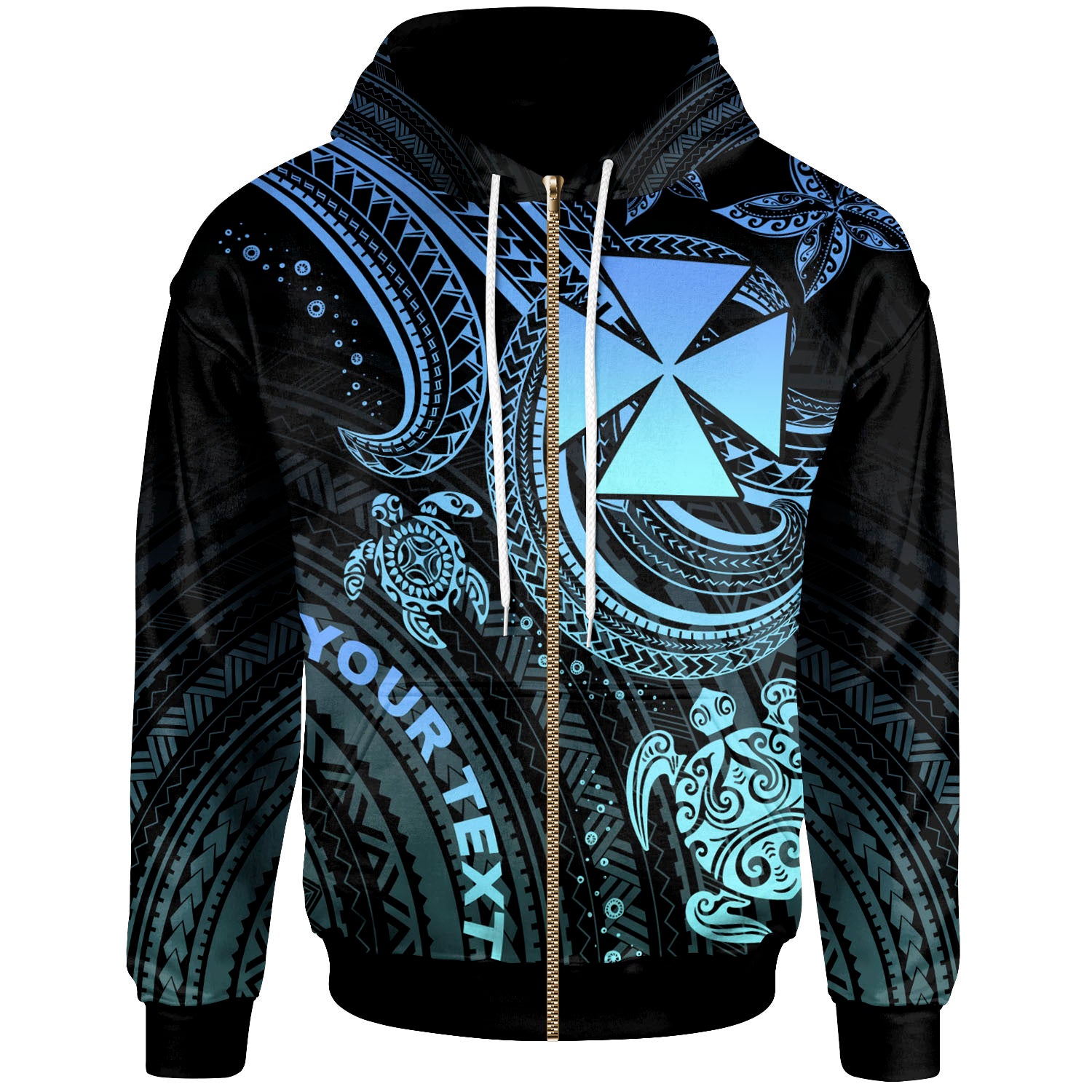 Wallis and Futuna Custom Personalised Zip-Up Hoodie – Blue Turtle – BN26