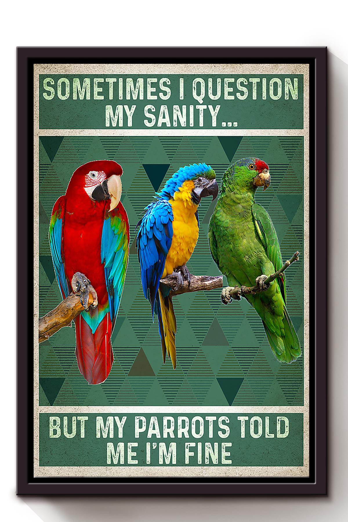 Sometimes I Question My Sanity But My Parrots Told Me Im Fine Animal Wall Art For Parrot Lover Kid Room Decor Framed Matte Canvas