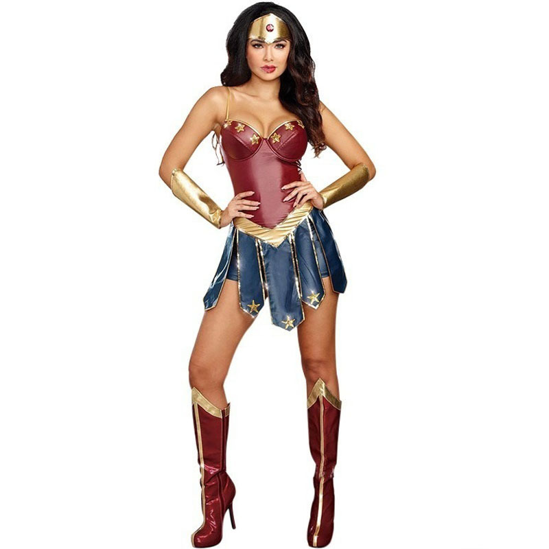 3pcs Halloween Sexy Women Dress Up Dress Cosplay Superhero Woman Cosplay Costume Adult Costume alx