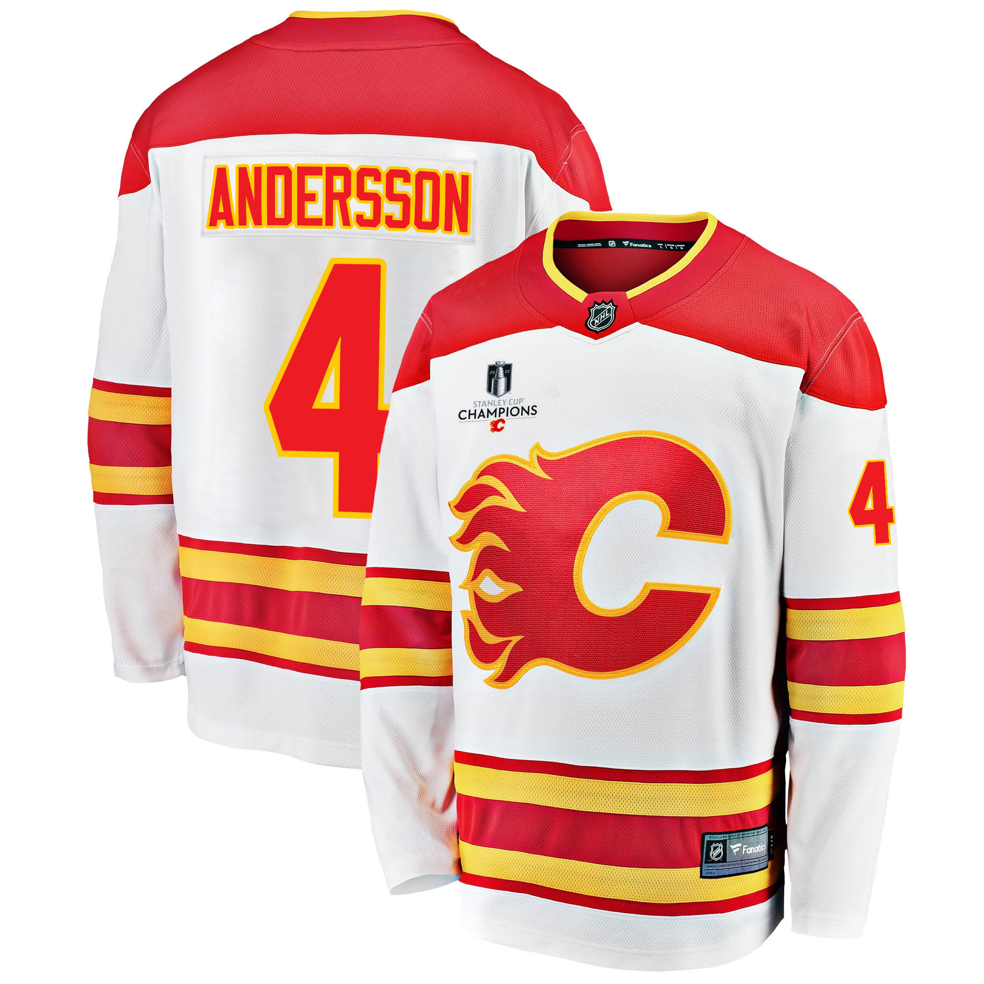 Calgary Flames Rasmus Andersson 4 Away 2022 Stanley Cup Champions Breakaway Men Jersey – White