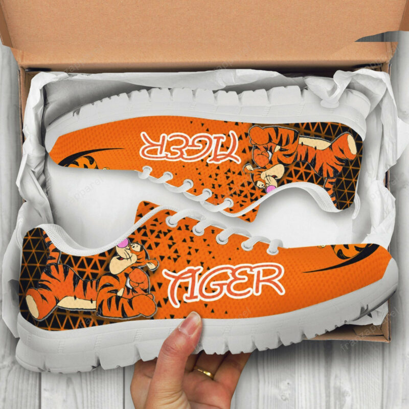 Tigger Winnie The Pooh Print Sneakers Ver3, Women’S Sneakers, Handmade Crafted Sneaker White Shoes Birthday Gift Fashion Fly Sneakers