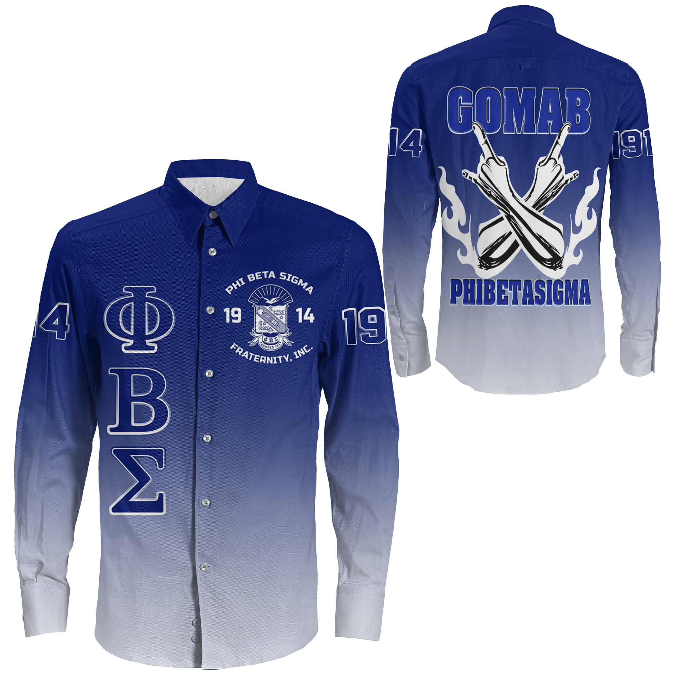 Wonderprint Shirt Phi Beta Sigma Gradient Long Sleeve Button Shirt Lt10