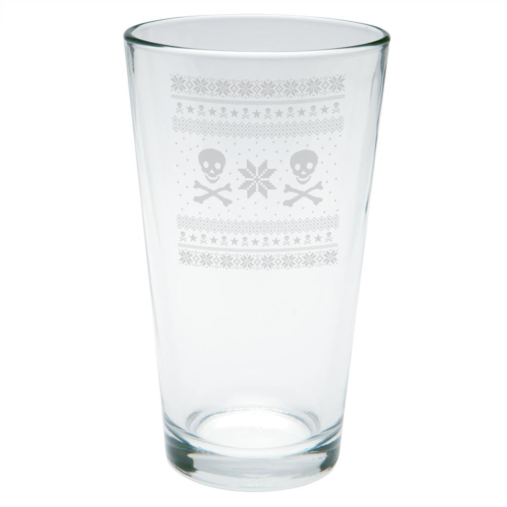 Skull And Crossbones Ugly Christmas Sweater Etched Pint Glass