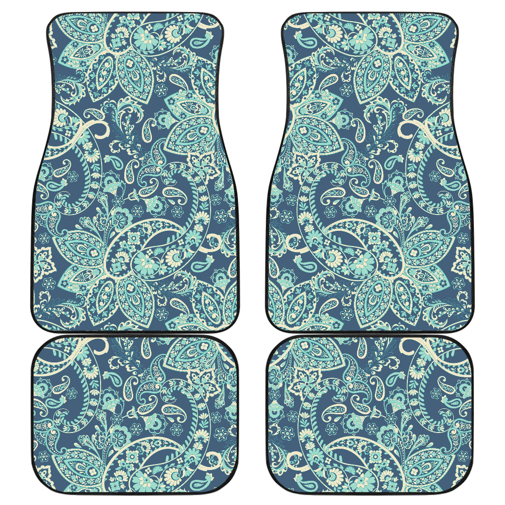 Blue Sky Paisley Bohemian Pattern Print Front And Back Car Floor Mats, Front Car Mat