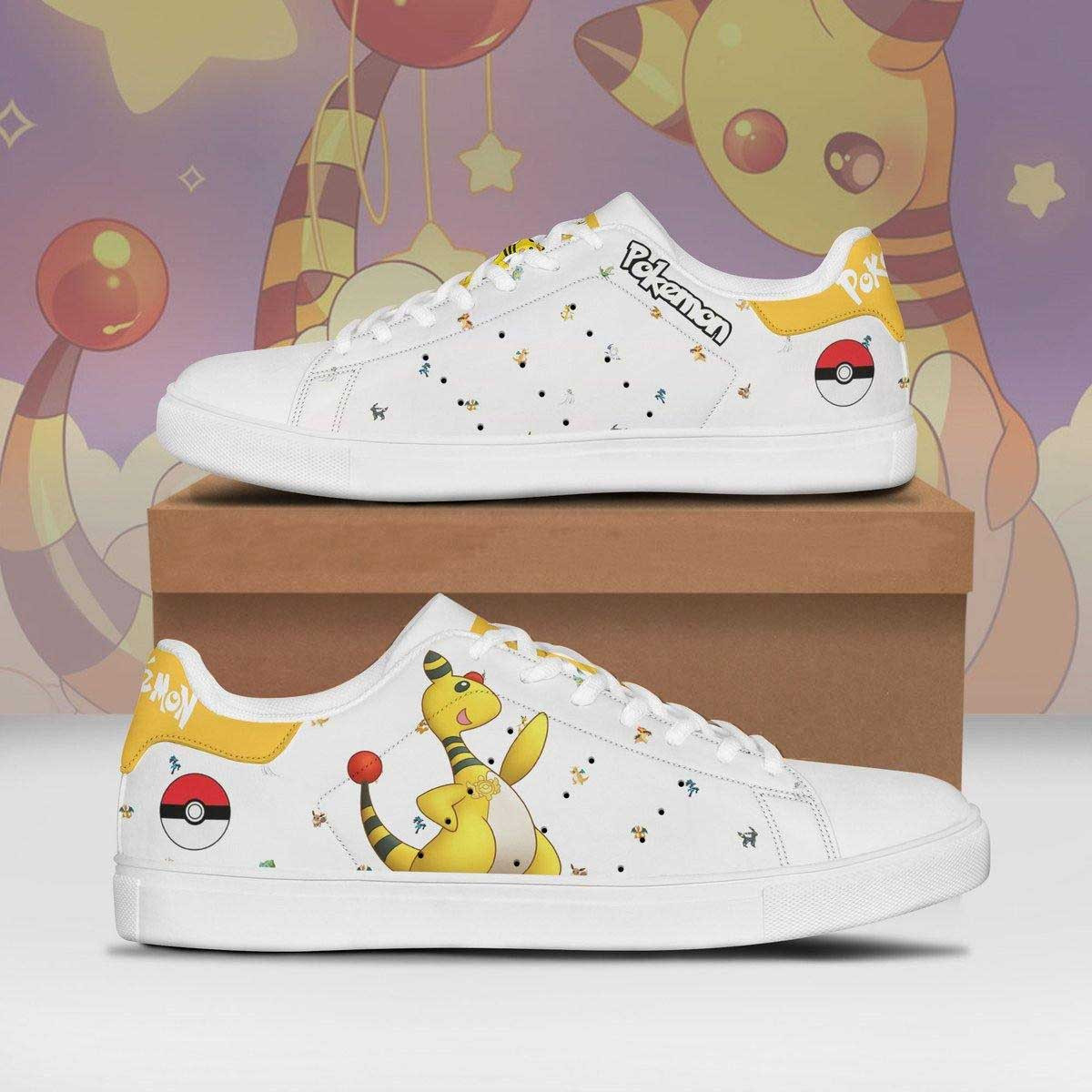 Pokemon Ampharos Anime Christmas Gift For Fan Low Top Leather Skate Shoes Sneakers For Man And Women