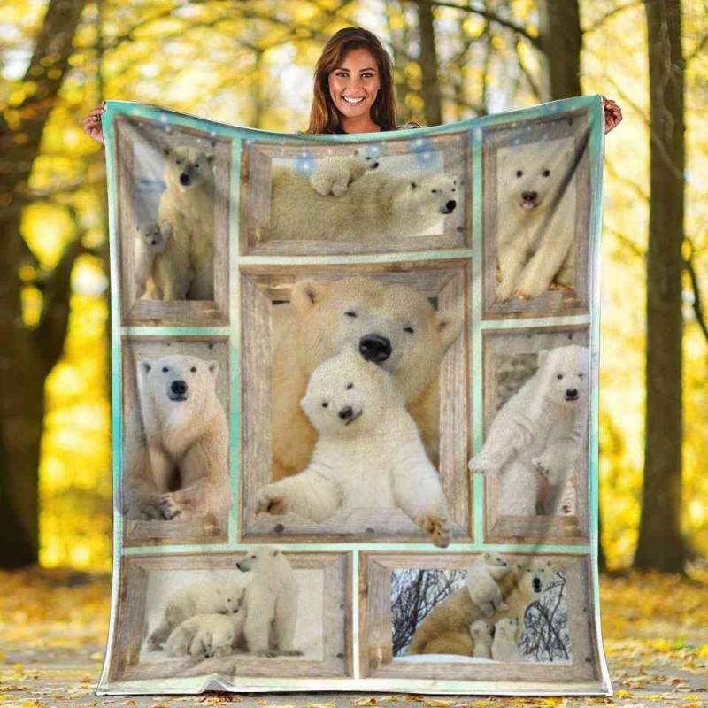 3D Polar Bear Family Polar Bears Arctic Animal Gift Ultra Soft Cozy Plush Fleece Blanket