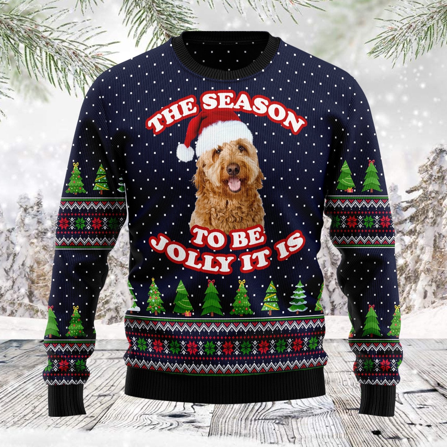 The Season To Be Jolly Goldendoodle Sweater, Ugly Christmas Sweater For Dog Lovers