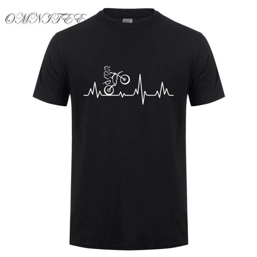 Fashion Heartbeat Motor Neck Racing Motor Shirts Cotton Couples Tee Men T Shirt