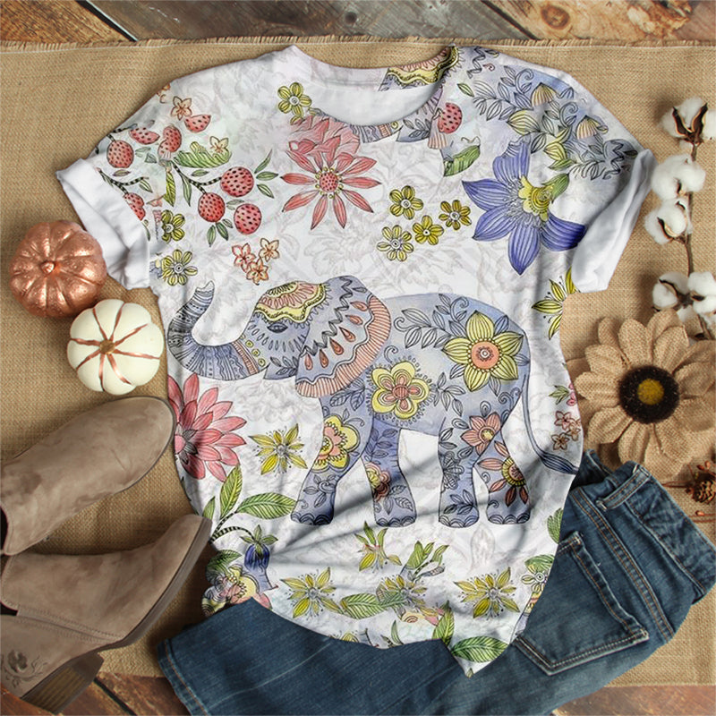 Flower Ornament Elephant T-Shirt