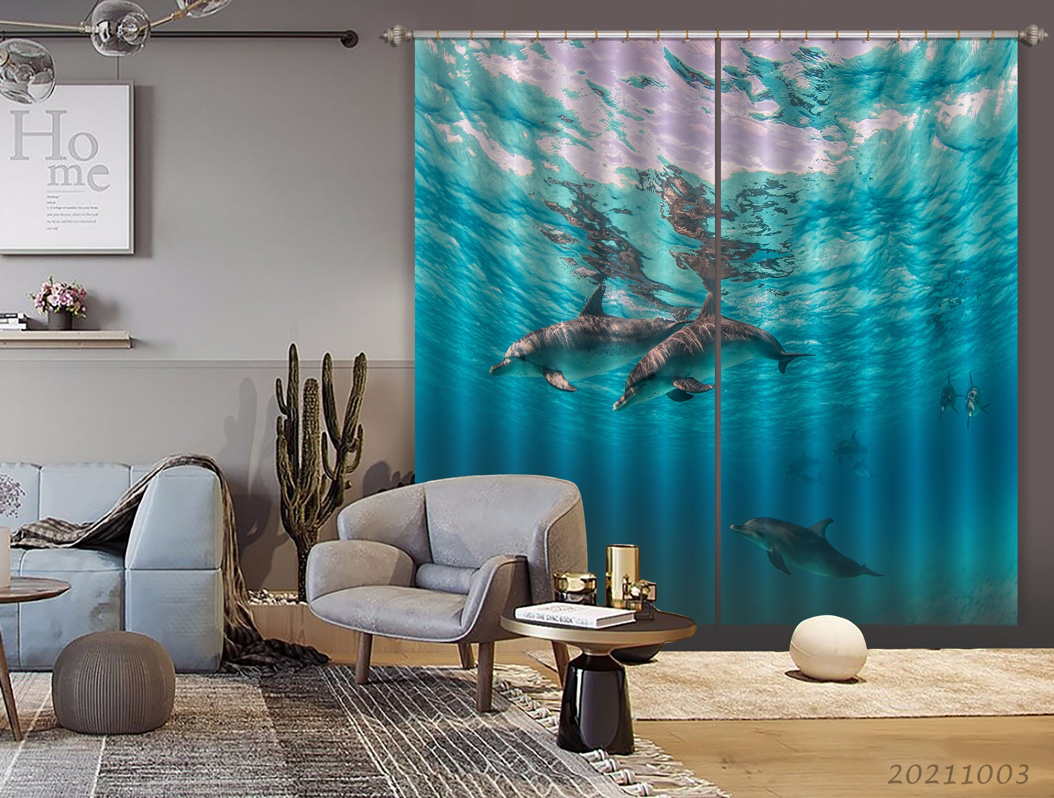 3D Blue Sky Sea Animal Dolphin Curtains And Drapes Lqh 191