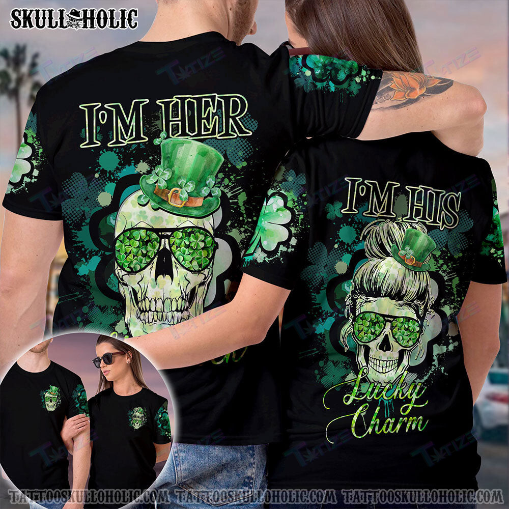 Matching Couple Shirt Skull Couple Shamrock 3D All Over Printed Shirt, Sweatshirt, Hoodie, Bomber Jacket Size S – 5Xl