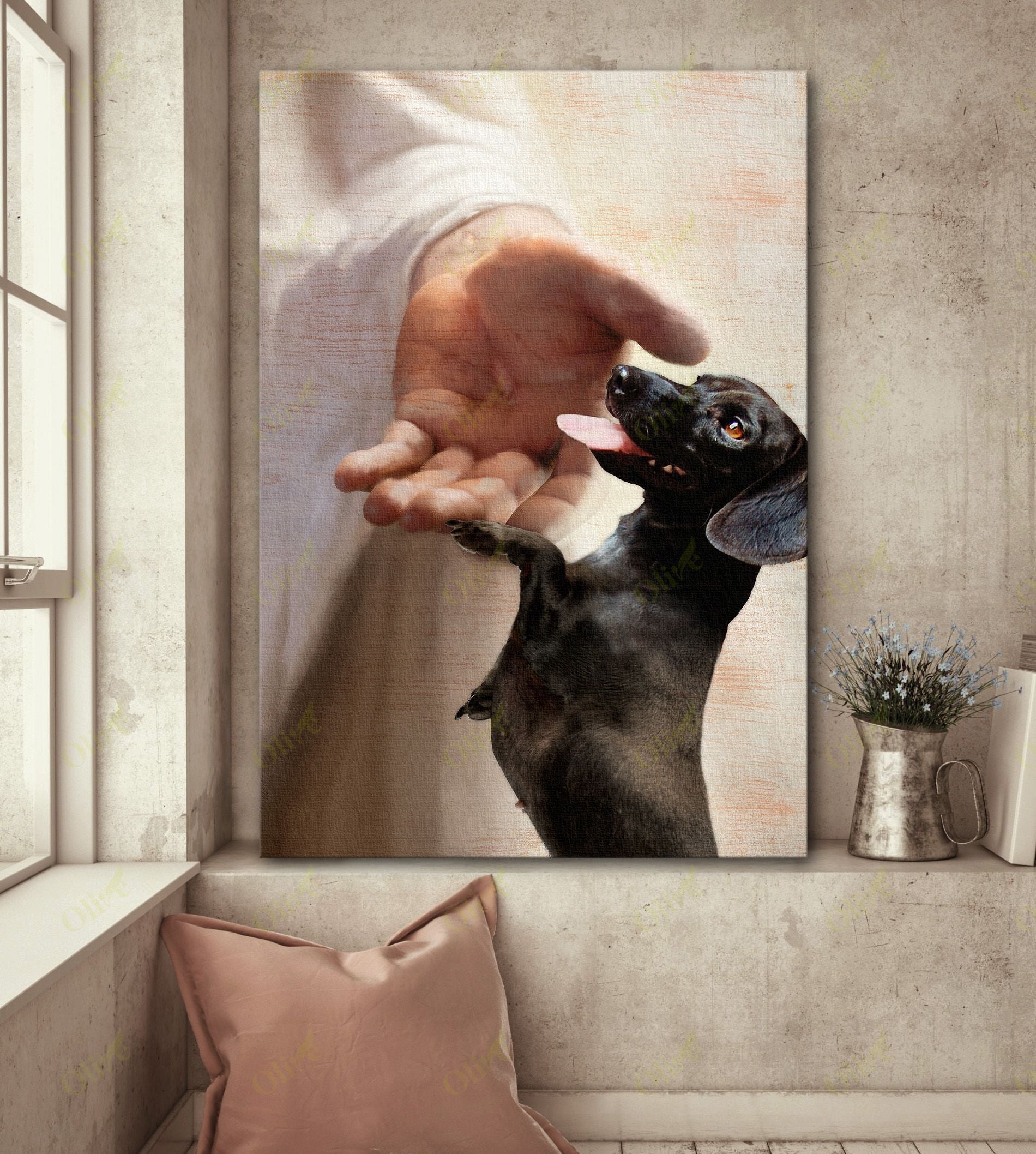 Black Dachshund – Take My Hand Special Canvas Wall Art Home Decor