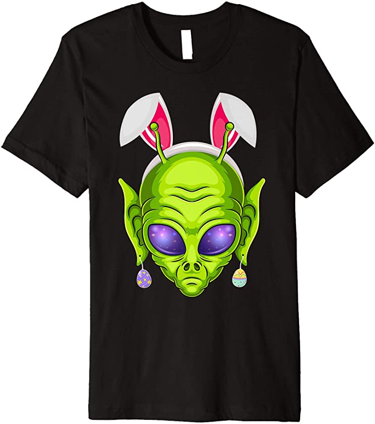 Alien Bunny Funny Easter Alien With Rabbit Ears Eggs Earing Premium T-Shirt