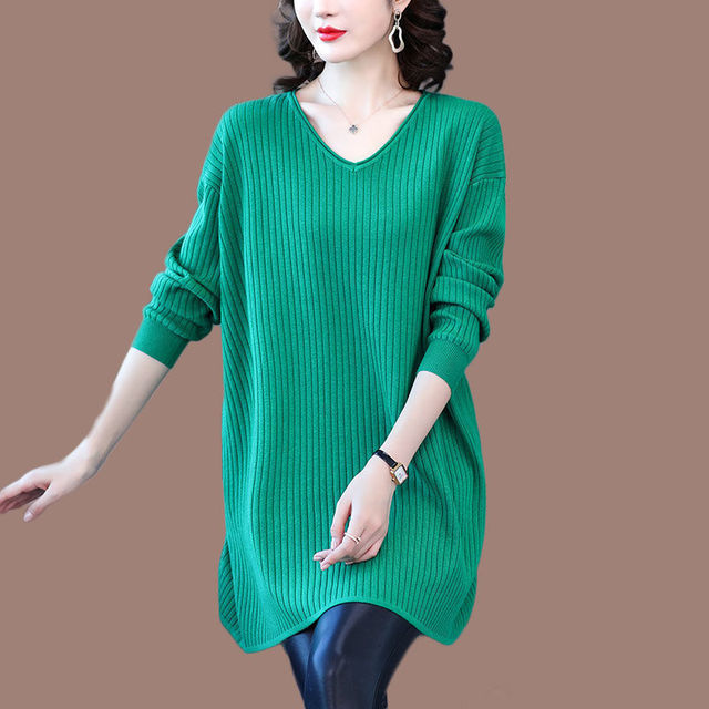 Autumn Winter Large Size Pullovers Sweater 2022 New Women’s Casual Loose V-Neck Long Knit Sweater Female Jumper Tops Full W897 alx