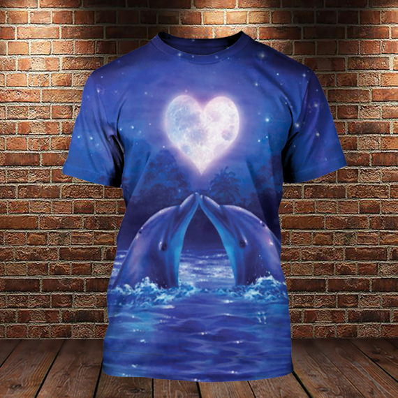 Dolphins Love Couple 3D All Over Gift For Dolphin Lovers Us Unisex Size Shirt