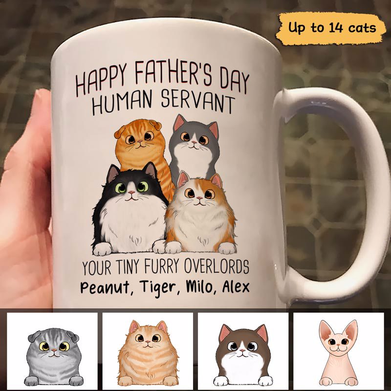 Happy Father‘S Day Human Servant Fluffy Cats Gift For Cat Dad Personalized Mug