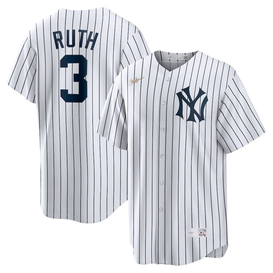 Babe Ruth 3 New York Yankees Home Cooperstown Collection Player Jersey – White