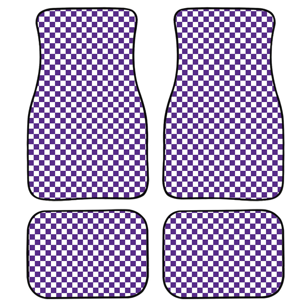 Purple And White Checkered Pattern Print Front And Back Car Floor Mats, Front Car Mat